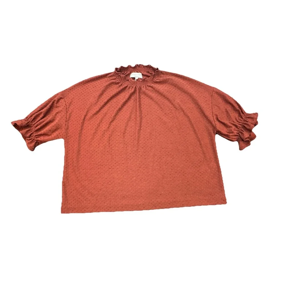 Texture & Thread Madewell XL Rust‎ Smocked Ruffle Neck Short Sleeve Blouse Top